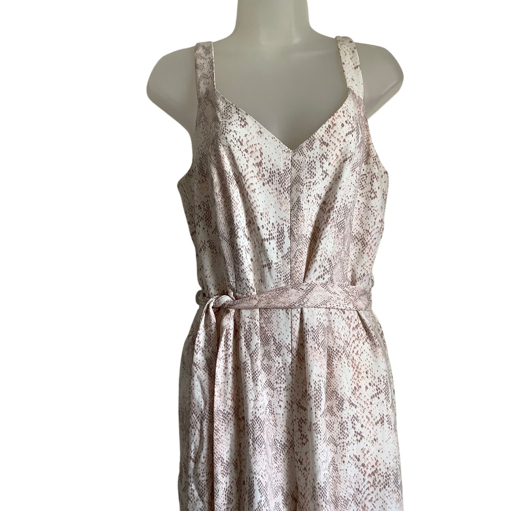 Loft Outlet Women Pink Snakeskin Print Wide Leg Crop Jumpsuit SZ 8 V-Neck Belted